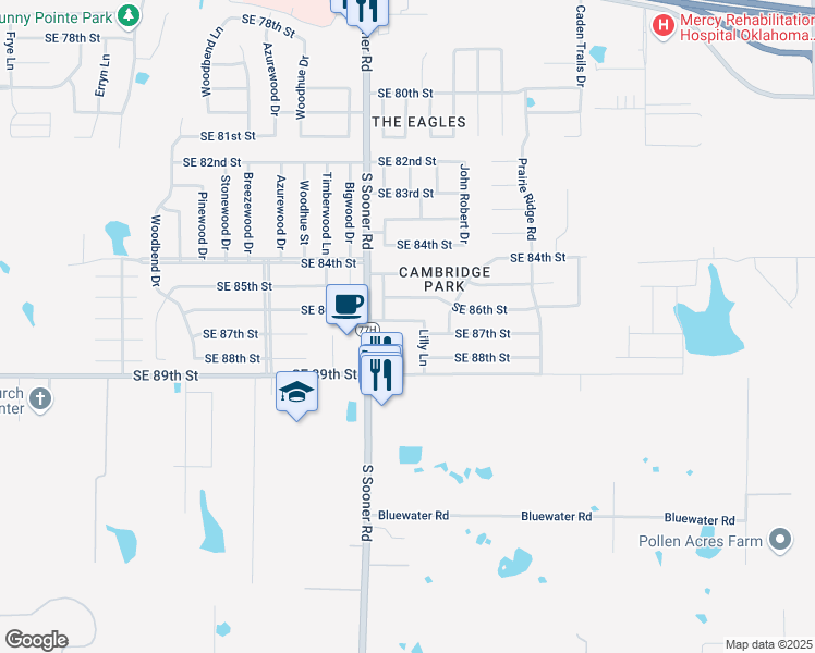 map of restaurants, bars, coffee shops, grocery stores, and more near 5704 Southeast 87th Street in Oklahoma City