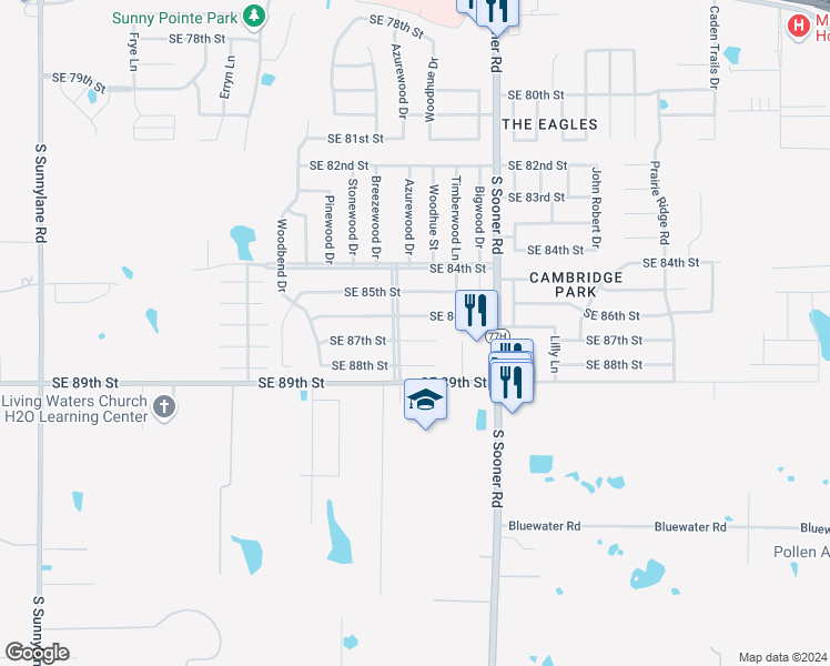 map of restaurants, bars, coffee shops, grocery stores, and more near 5309 Southeast 87th Street in Oklahoma City