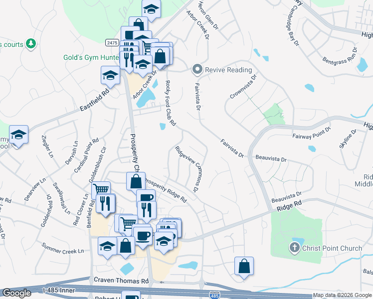 map of restaurants, bars, coffee shops, grocery stores, and more near 6635 Ruth Ferrell Court in Charlotte