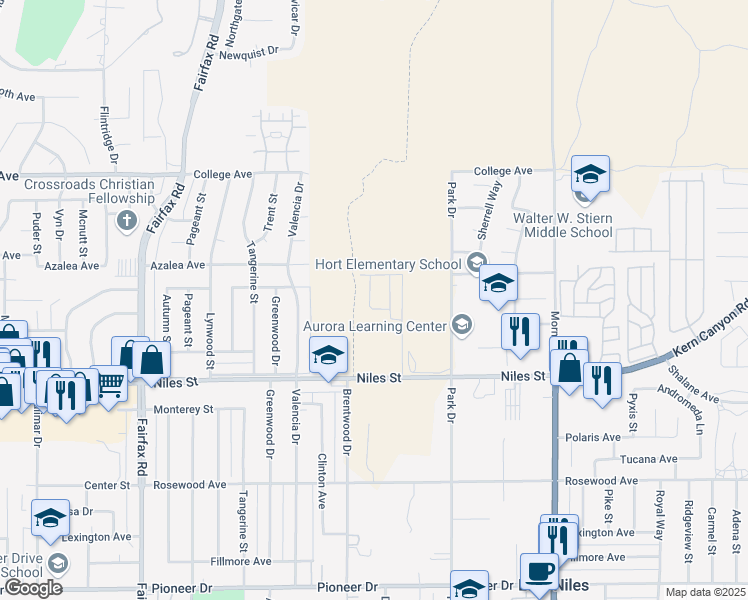 map of restaurants, bars, coffee shops, grocery stores, and more near 2301 Park Drive in Bakersfield