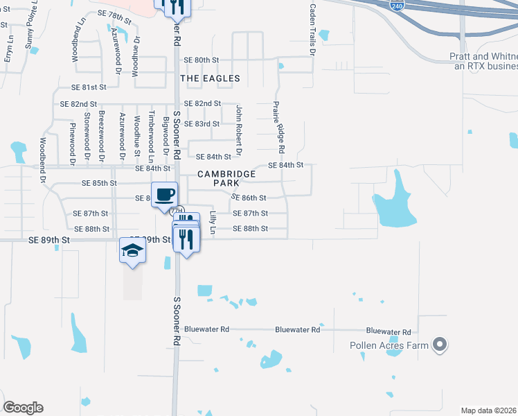map of restaurants, bars, coffee shops, grocery stores, and more near 5925 Southeast 87th Street in Oklahoma City