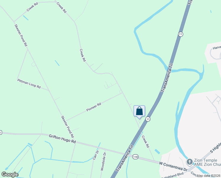 map of restaurants, bars, coffee shops, grocery stores, and more near 3821 Coldwater Creek Drive in Grifton