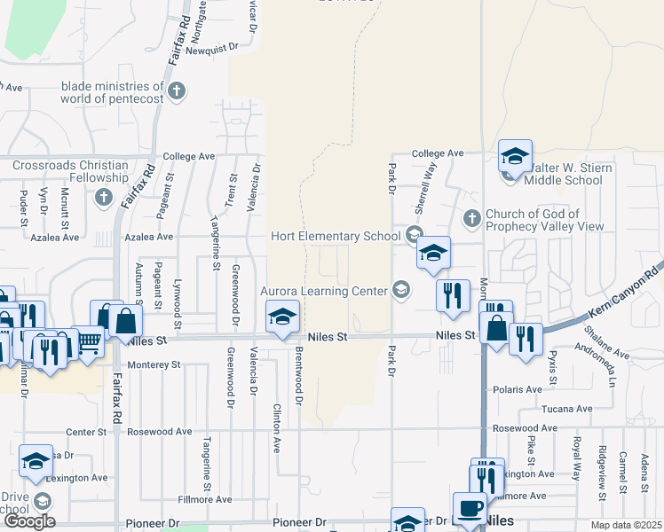 map of restaurants, bars, coffee shops, grocery stores, and more near 2710 Mallow Way in Bakersfield