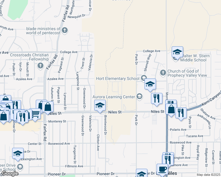map of restaurants, bars, coffee shops, grocery stores, and more near 2802 Marivale Street in Bakersfield