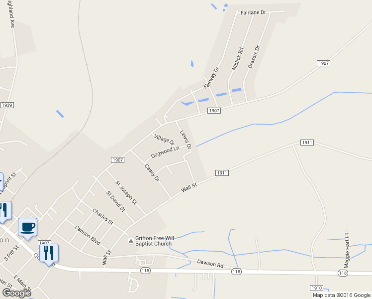 map of restaurants, bars, coffee shops, grocery stores, and more near 6511 Dogwood Lane in Grifton