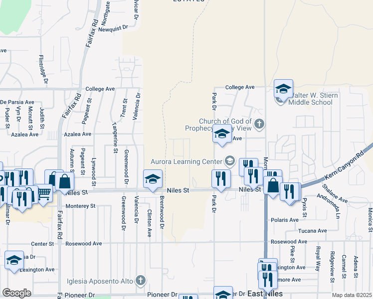 map of restaurants, bars, coffee shops, grocery stores, and more near 2803 Mallow Way in Bakersfield