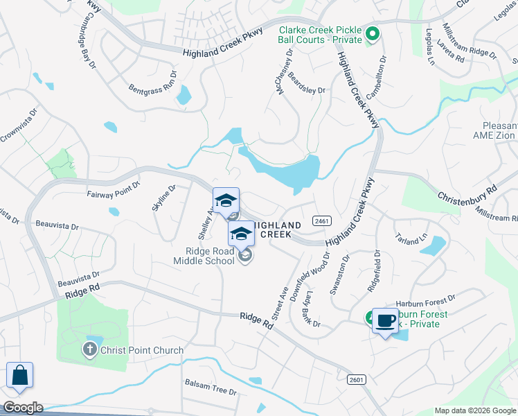 map of restaurants, bars, coffee shops, grocery stores, and more near 7237 Atwater Lane in Charlotte