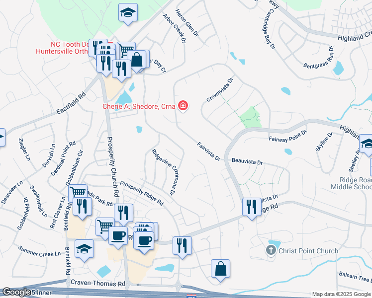 map of restaurants, bars, coffee shops, grocery stores, and more near 9812 Rocky Ford Club Road in Charlotte