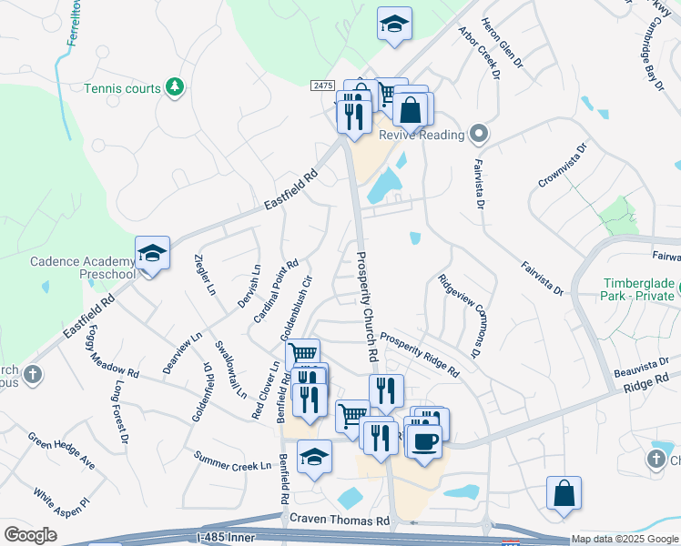 map of restaurants, bars, coffee shops, grocery stores, and more near 4613 Quinton Lane in Charlotte