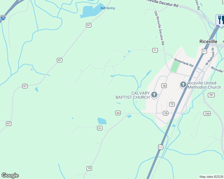 map of restaurants, bars, coffee shops, grocery stores, and more near 195 County Road 71 in Riceville