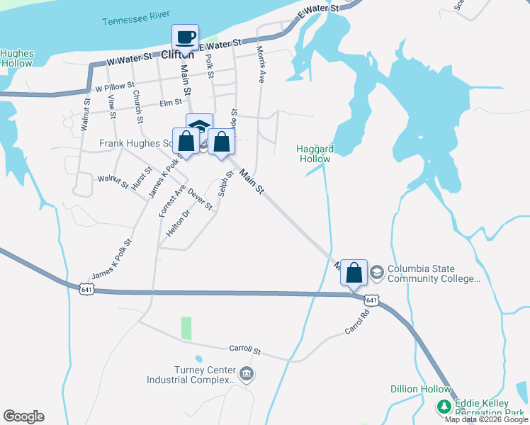 map of restaurants, bars, coffee shops, grocery stores, and more near 718 Main Street in Clifton