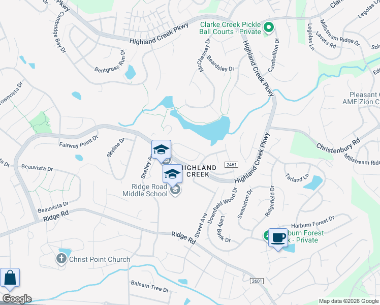 map of restaurants, bars, coffee shops, grocery stores, and more near 7237 Atwater Lane in Charlotte