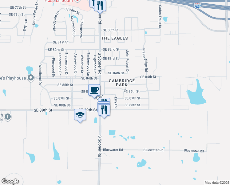 map of restaurants, bars, coffee shops, grocery stores, and more near 5704 Southeast 87th Street in Oklahoma City
