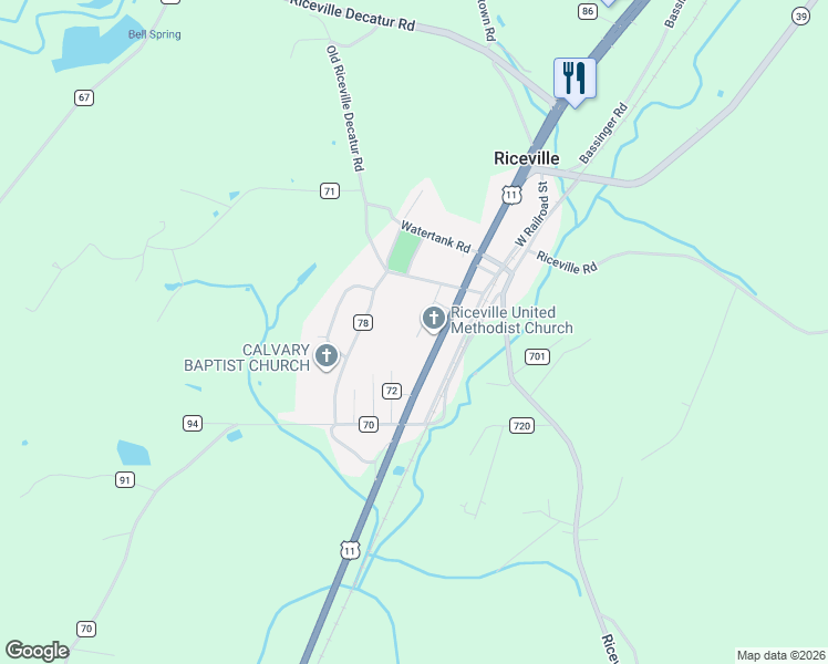 map of restaurants, bars, coffee shops, grocery stores, and more near 122 County Road 76 in Riceville