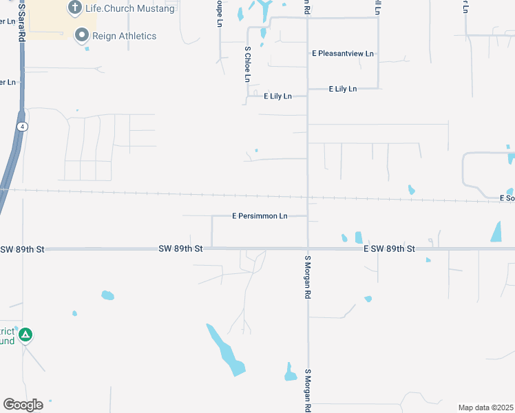 map of restaurants, bars, coffee shops, grocery stores, and more near 1525 East Persimmon Lane in Mustang