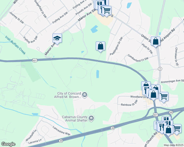 map of restaurants, bars, coffee shops, grocery stores, and more near 300 Summerlake Drive Southwest in Concord