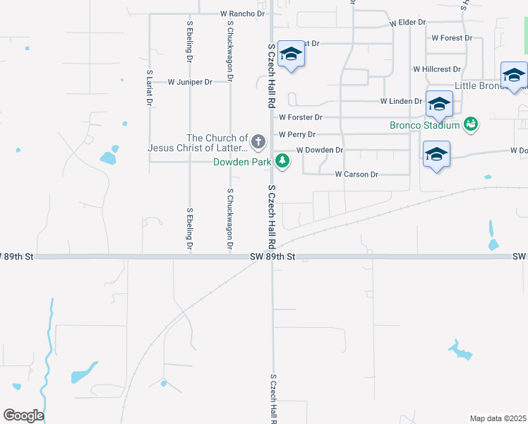 map of restaurants, bars, coffee shops, grocery stores, and more near 1309 South Czech Hall Road in Mustang