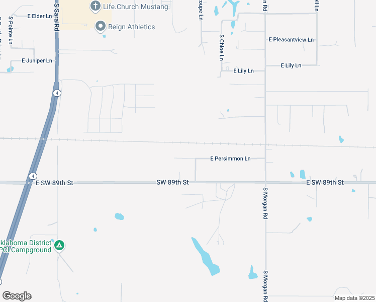 map of restaurants, bars, coffee shops, grocery stores, and more near 1405 East Persimmon Lane in Mustang