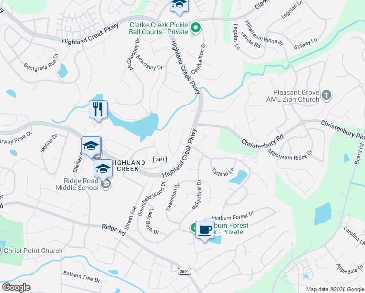 map of restaurants, bars, coffee shops, grocery stores, and more near 7612 Wingmont Drive in Charlotte