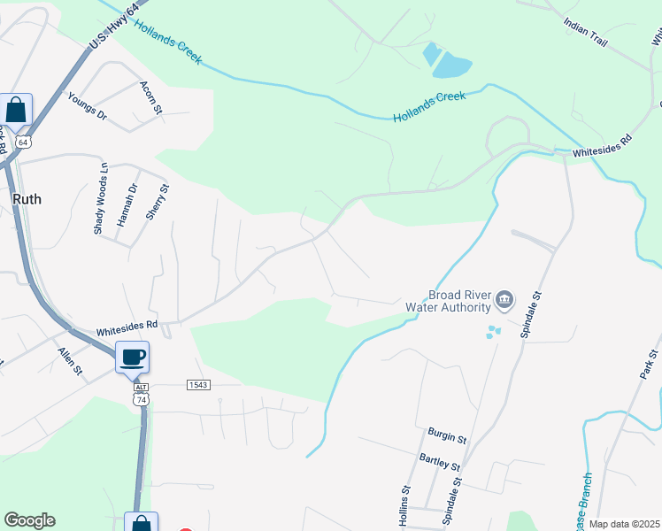 map of restaurants, bars, coffee shops, grocery stores, and more near 145 Cardinal Road in Rutherfordton