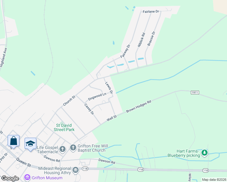 map of restaurants, bars, coffee shops, grocery stores, and more near 6511 Dogwood Lane in Grifton