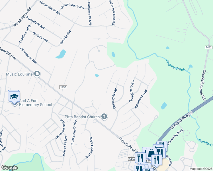 map of restaurants, bars, coffee shops, grocery stores, and more near 4814 Brockton Court Northwest in Concord