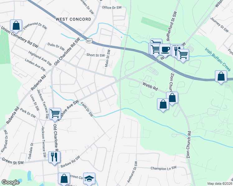 map of restaurants, bars, coffee shops, grocery stores, and more near 730 Commerce Drive in Concord