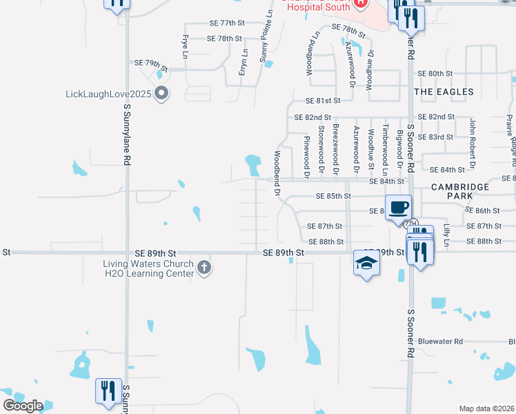map of restaurants, bars, coffee shops, grocery stores, and more near 4920 Southeast 87th Terrace in Oklahoma City
