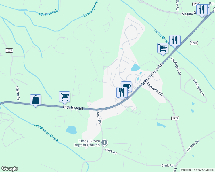 map of restaurants, bars, coffee shops, grocery stores, and more near 2635 Bowden Lane in Hendersonville