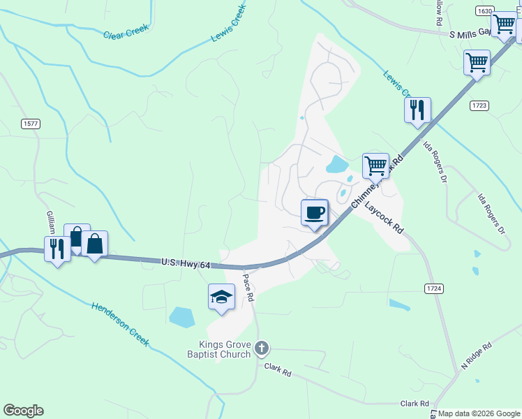 map of restaurants, bars, coffee shops, grocery stores, and more near 2635 Bowden Lane in Hendersonville