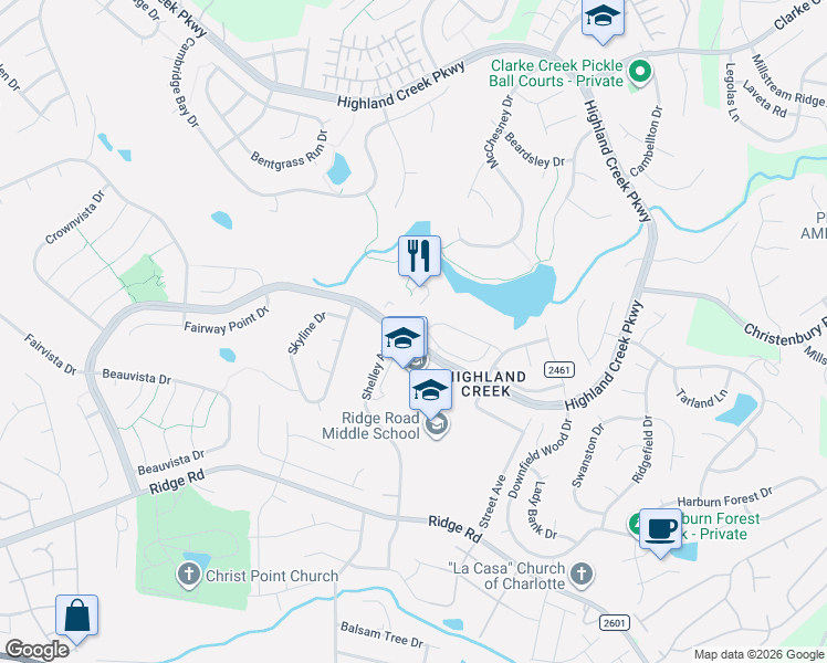 map of restaurants, bars, coffee shops, grocery stores, and more near 5858 Mantario Drive in Charlotte