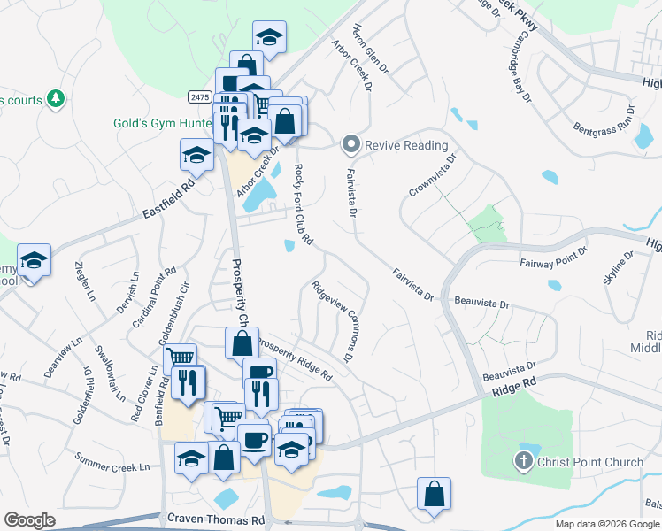 map of restaurants, bars, coffee shops, grocery stores, and more near 6635 Ruth Ferrell Court in Charlotte