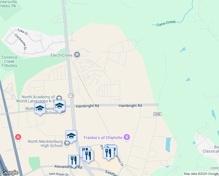 map of restaurants, bars, coffee shops, grocery stores, and more near 11208 Bryton Parkway in Huntersville