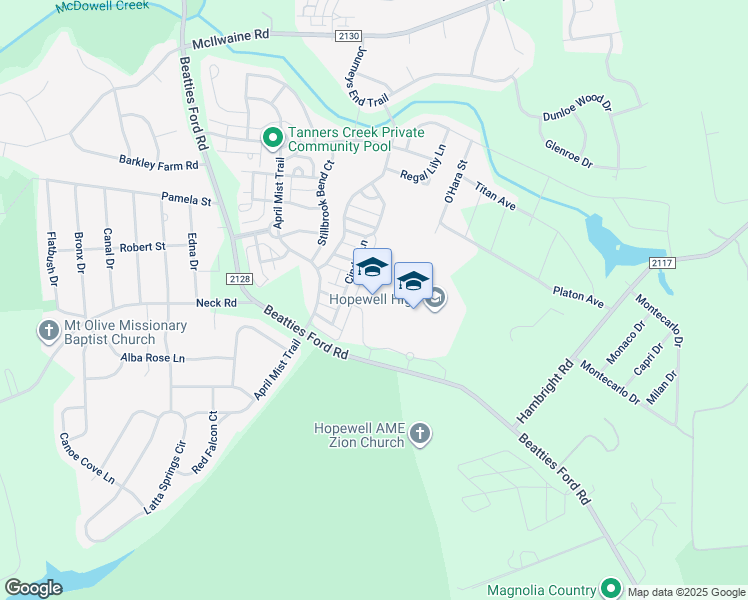 map of restaurants, bars, coffee shops, grocery stores, and more near 11530 Beatties Ford Road in Huntersville