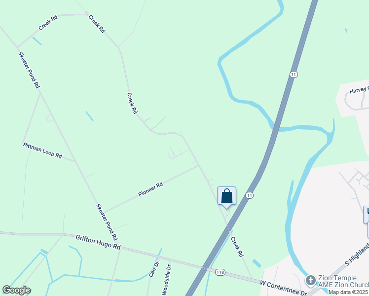 map of restaurants, bars, coffee shops, grocery stores, and more near 5660 Creek Road in Grifton