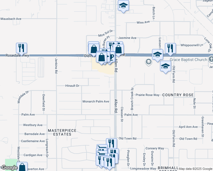 map of restaurants, bars, coffee shops, grocery stores, and more near 2320 Cullen Court in Bakersfield