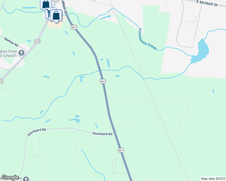 map of restaurants, bars, coffee shops, grocery stores, and more near 1425 U.S. 401 in Lillington