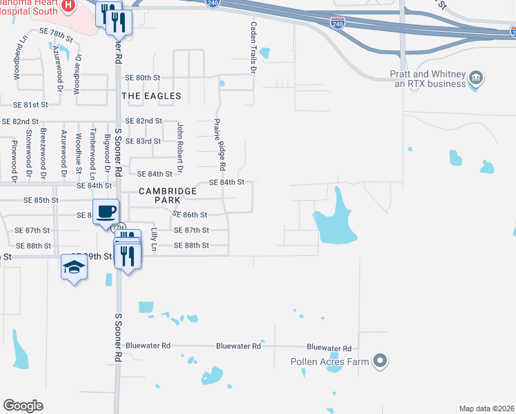 map of restaurants, bars, coffee shops, grocery stores, and more near 8508 Canyon Trail Drive in Oklahoma City