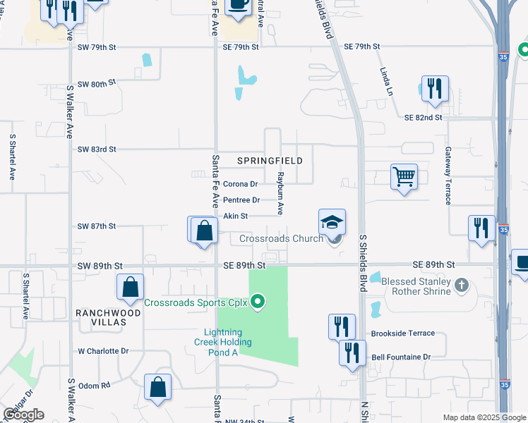 map of restaurants, bars, coffee shops, grocery stores, and more near 109 Pentree Drive in Oklahoma City