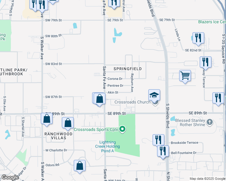 map of restaurants, bars, coffee shops, grocery stores, and more near 29 Pentree Drive in Oklahoma City