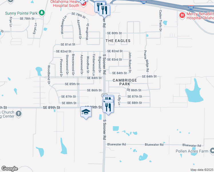 map of restaurants, bars, coffee shops, grocery stores, and more near 8609 Muzny Lane in Oklahoma City
