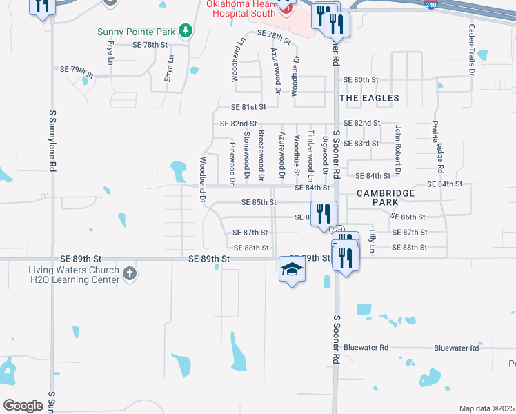 map of restaurants, bars, coffee shops, grocery stores, and more near 5220 Southeast 85th Street in Oklahoma City