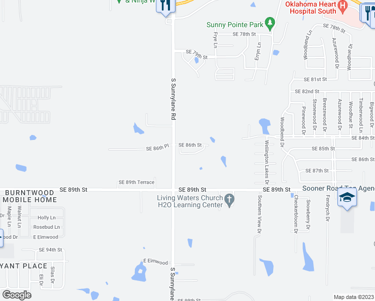 map of restaurants, bars, coffee shops, grocery stores, and more near 4317 Southeast 87th Street in Oklahoma City