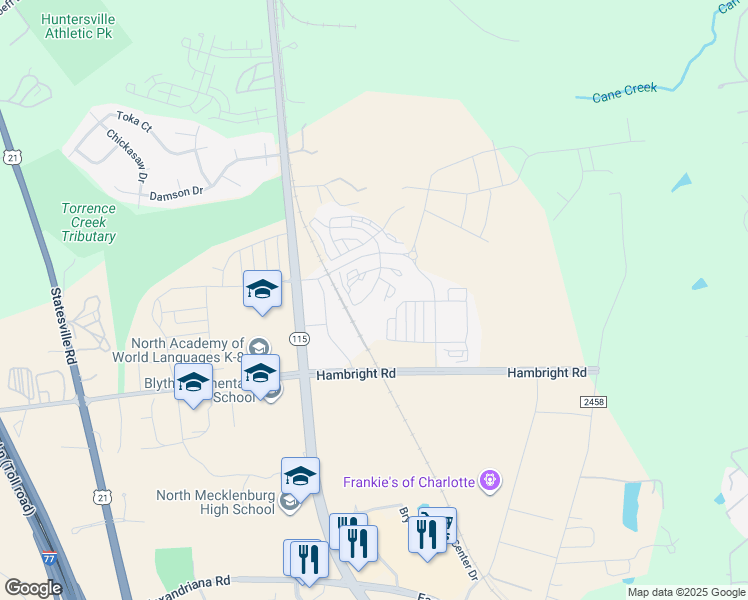 map of restaurants, bars, coffee shops, grocery stores, and more near 11560 Bryton Parkway in Huntersville