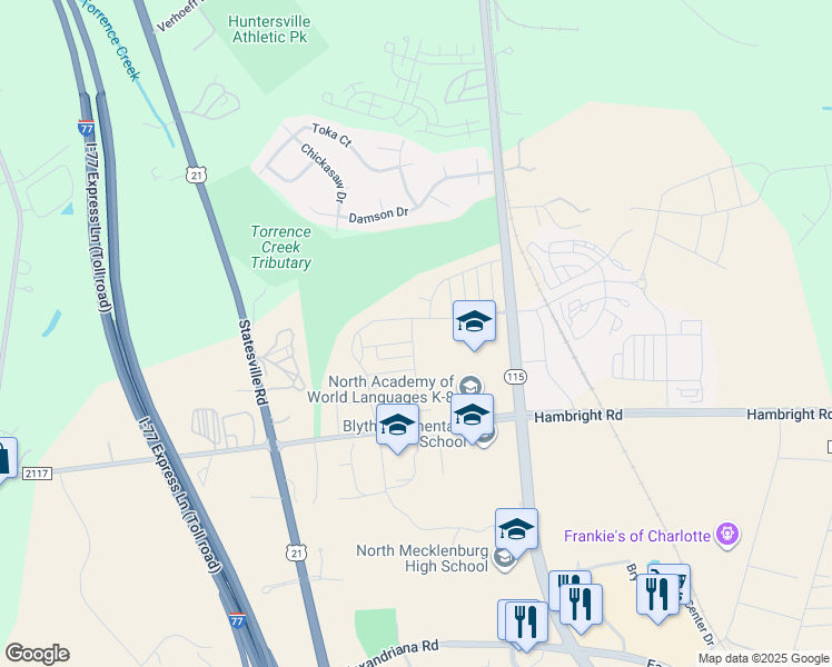map of restaurants, bars, coffee shops, grocery stores, and more near 12524 Stoneybrook Station Parkway in Huntersville