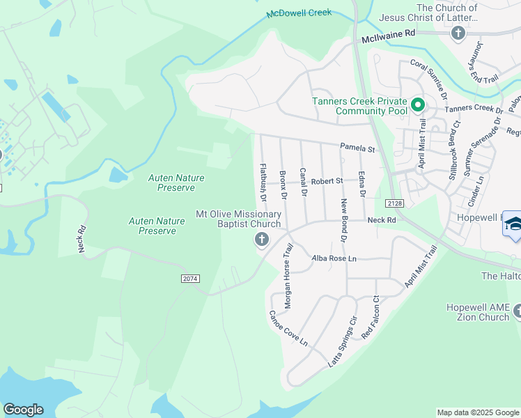 map of restaurants, bars, coffee shops, grocery stores, and more near 12205 Flatbush Drive in Huntersville