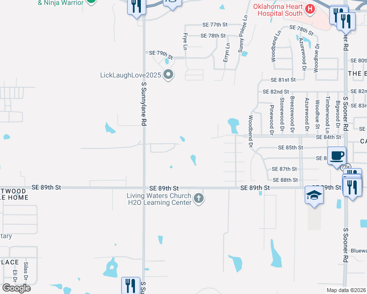 map of restaurants, bars, coffee shops, grocery stores, and more near 4417 Southeast 86th Street in Oklahoma City