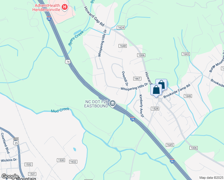 map of restaurants, bars, coffee shops, grocery stores, and more near 318 Whispering Hills Drive in Hendersonville