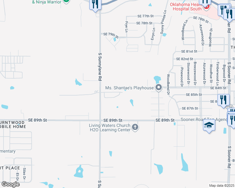 map of restaurants, bars, coffee shops, grocery stores, and more near 4408 Southeast 86th Street in Oklahoma City