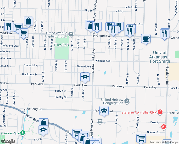 map of restaurants, bars, coffee shops, grocery stores, and more near 4123 Hon Avenue in Fort Smith